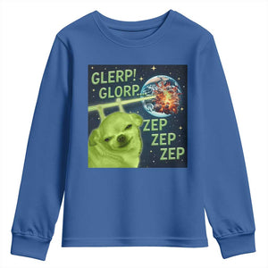 Funny Alien Dog Meme Youth Sweatshirt Glorp Zep Sci-Fi Humor Chihuahua TS10 Royal Blue Print Your Wear