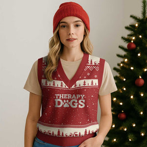 Therapy Dog V-Neck Knit Sweater Vest Classic Retro Varsity Vintage Pet Partners TS10 Red Beige Print Your Wear