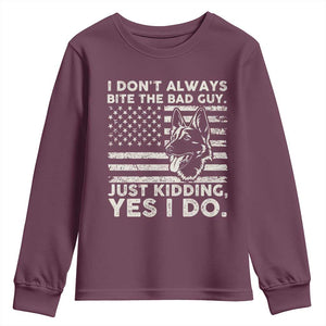 Funny K9 Youth Sweatshirt Belgian Malinois American Flag Police Officer TS10 Maroon Print Your Wear