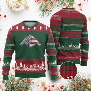 B2 Spirit Ugly Christmas Sweater B-2 Bomber Stealth Aircraft Schematic American Flag TS10 Red Green Print Your Wear
