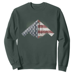 B2 Spirit Sweatshirt B-2 Bomber Stealth Aircraft Schematic American Flag TS10 Dark Forest Green Print Your Wear