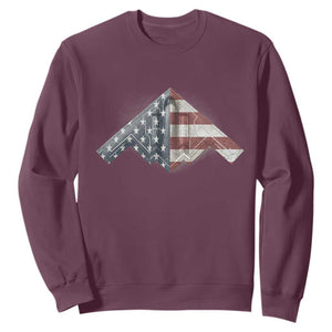 B2 Spirit Sweatshirt B-2 Bomber Stealth Aircraft Schematic American Flag TS10 Maroon Print Your Wear