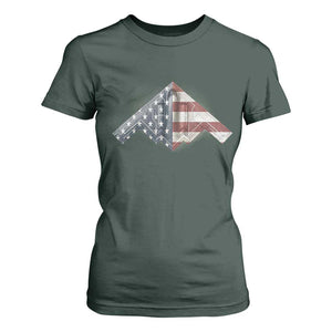 B2 Spirit T Shirt For Women B-2 Bomber Stealth Aircraft Schematic American Flag TS10 Dark Forest Green Print Your Wear