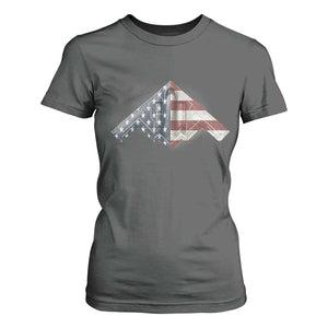 B2 Spirit T Shirt For Women B-2 Bomber Stealth Aircraft Schematic American Flag TS10 Dark Heather Print Your Wear