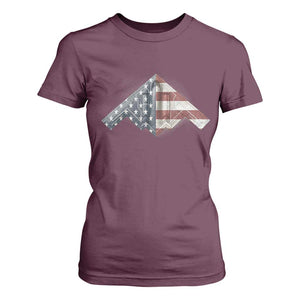 B2 Spirit T Shirt For Women B-2 Bomber Stealth Aircraft Schematic American Flag TS10 Maroon Print Your Wear