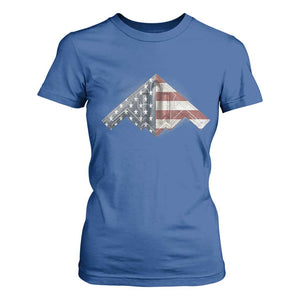 B2 Spirit T Shirt For Women B-2 Bomber Stealth Aircraft Schematic American Flag TS10 Royal Blue Print Your Wear