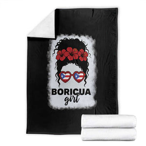 Boricua Girl Throw Blanket Messy Bun Puerto Rican Flag Hibiscus Flower TS10 Black Print Your Wear
