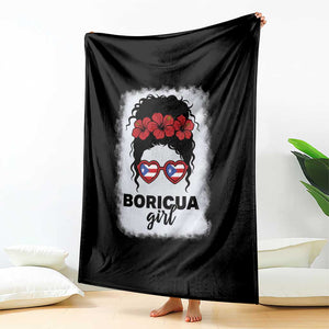Boricua Girl Throw Blanket Messy Bun Puerto Rican Flag Hibiscus Flower TS10 Print Your Wear