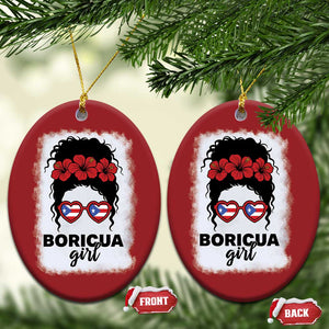Boricua Girl Christmas Ornament Messy Bun Puerto Rican Flag Hibiscus Flower TS10 Oval Red Print Your Wear