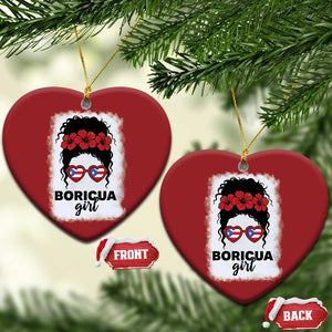 Boricua Girl Christmas Ornament Messy Bun Puerto Rican Flag Hibiscus Flower TS10 Heart Red Print Your Wear