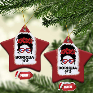 Boricua Girl Christmas Ornament Messy Bun Puerto Rican Flag Hibiscus Flower TS10 Star Red Print Your Wear