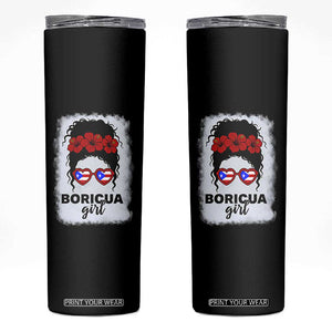 Boricua Girl Skinny Tumbler Messy Bun Puerto Rican Flag Hibiscus Flower TS10 Black Print Your Wear