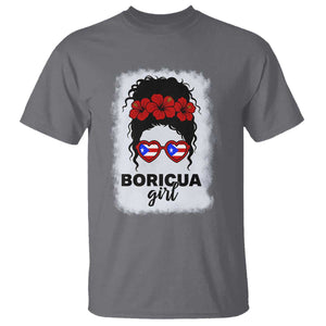 Boricua Girl T Shirt Messy Bun Puerto Rican Flag Hibiscus Flower TS10 Charcoal Print Your Wear