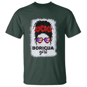 Boricua Girl T Shirt Messy Bun Puerto Rican Flag Hibiscus Flower TS10 Dark Forest Green Print Your Wear