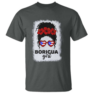 Boricua Girl T Shirt Messy Bun Puerto Rican Flag Hibiscus Flower TS10 Dark Heather Print Your Wear