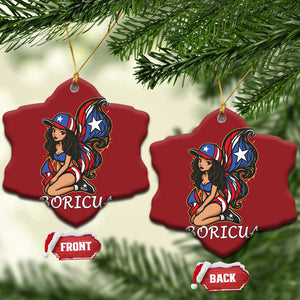 Puerto Rico Pin Up Girl Christmas Ornament Taino Boricua Puerto Rican Flag TS10 Snow Flake Red Print Your Wear