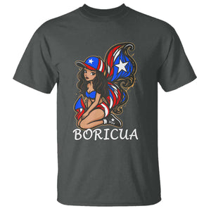 Puerto Rico Pin Up Girl T Shirt Taino Boricua Puerto Rican Flag TS10 Dark Heather Print Your Wear