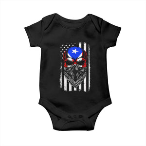 Skull Puerto Rican American Flag Baby Onesie With Bandana TS10 Black Print Your Wear