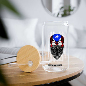 Skull Puerto Rican American Flag Glass Can With Bandana TS10 Print Your Wear