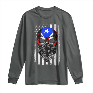 Skull Puerto Rican American Flag Long Sleeve Shirt With Bandana TS10 Dark Heather Print Your Wear