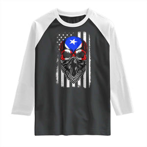 Skull Puerto Rican American Flag Raglan Shirt With Bandana TS10 Black White Print Your Wear