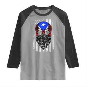 Skull Puerto Rican American Flag Raglan Shirt With Bandana TS10 Sport Gray Black Print Your Wear