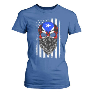 Skull Puerto Rican American Flag T Shirt For Women With Bandana TS10 Royal Blue Print Your Wear