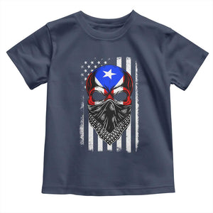Skull Puerto Rican American Flag Toddler T Shirt With Bandana TS10 Navy Print Your Wear