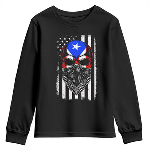 Skull Puerto Rican American Flag Youth Sweatshirt With Bandana TS10 Black Print Your Wear