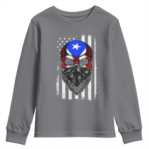 Skull Puerto Rican American Flag Youth Sweatshirt With Bandana TS10 Charcoal Print Your Wear