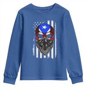 Skull Puerto Rican American Flag Youth Sweatshirt With Bandana TS10 Royal Blue Print Your Wear