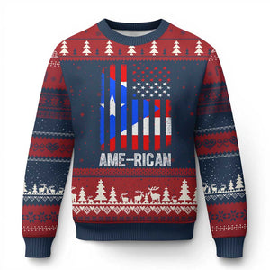 Puerto Rican American Flag Ugly Christmas Sweater AME-RICAN Boricua Pride TS10 Navy Red Print Your Wear
