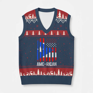Puerto Rican American Flag V-Neck Knit Sweater Vest AME-RICAN Boricua Pride TS10 Navy Red Print Your Wear