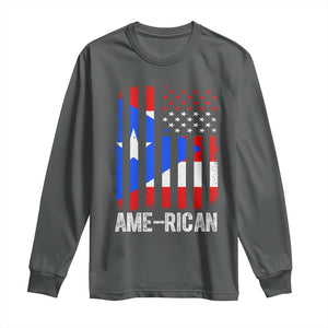 Puerto Rican American Flag Long Sleeve Shirt AME-RICAN Boricua Pride TS10 Dark Heather Print Your Wear