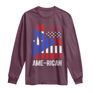Puerto Rican American Flag Long Sleeve Shirt AME-RICAN Boricua Pride TS10 Maroon Print Your Wear