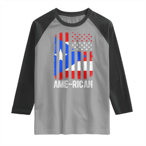 Puerto Rican American Flag Raglan Shirt AME-RICAN Boricua Pride TS10 Sport Gray Black Print Your Wear