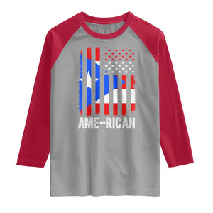 Puerto Rican American Flag Raglan Shirt AME-RICAN Boricua Pride TS10 Sport Gray Red Print Your Wear