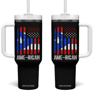Puerto Rican American Flag Tumbler With Handle AME-RICAN Boricua Pride TS10 One Size: 40 oz Black Print Your Wear