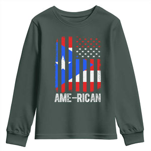 Puerto Rican American Flag Youth Sweatshirt AME-RICAN Boricua Pride TS10 Dark Forest Green Print Your Wear