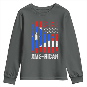 Puerto Rican American Flag Youth Sweatshirt AME-RICAN Boricua Pride TS10 Dark Heather Print Your Wear