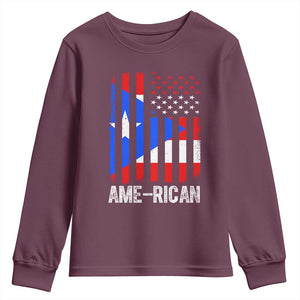Puerto Rican American Flag Youth Sweatshirt AME-RICAN Boricua Pride TS10 Maroon Print Your Wear