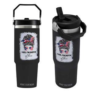 Yes I’m Both Puerto Rican American Flip Straw Tumbler Messy Bun Boricua Woman Pride TS10 One Size: 30 oz Black Print Your Wear