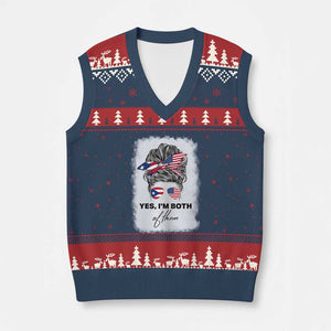 Yes I’m Both Puerto Rican American V-Neck Knit Sweater Vest Messy Bun Boricua Woman Pride TS10 Navy Red Print Your Wear