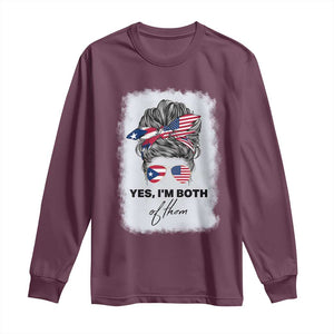 Yes I’m Both Puerto Rican American Long Sleeve Shirt Messy Bun Boricua Woman Pride TS10 Maroon Print Your Wear