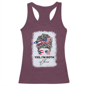 Yes I’m Both Puerto Rican American Racerback Tank Top Messy Bun Boricua Woman Pride TS10 Maroon Print Your Wear