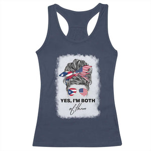 Yes I’m Both Puerto Rican American Racerback Tank Top Messy Bun Boricua Woman Pride TS10 Navy Print Your Wear