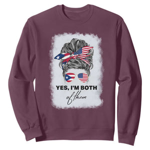Yes I’m Both Puerto Rican American Sweatshirt Messy Bun Boricua Woman Pride TS10 Maroon Print Your Wear
