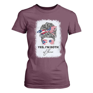 Yes I’m Both Puerto Rican American T Shirt For Women Messy Bun Boricua Woman Pride TS10 Maroon Print Your Wear