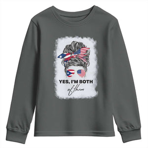 Yes I’m Both Puerto Rican American Youth Sweatshirt Messy Bun Boricua Woman Pride TS10 Dark Heather Print Your Wear