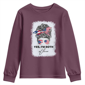 Yes I’m Both Puerto Rican American Youth Sweatshirt Messy Bun Boricua Woman Pride TS10 Maroon Print Your Wear